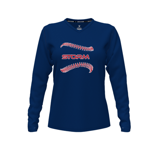 [FTLVCFNV-FYXS-LOGO1] Decker Comfort T-Shirt (Female Youth XS, Navy, V Neck, Logo 1, Long Sleeve)