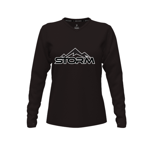 [FTLVPTBK-FYXS-LOGO2] Decker Performance T-Shirt (Female Youth XS, Black, V Neck, Logo 2, Long Sleeve)