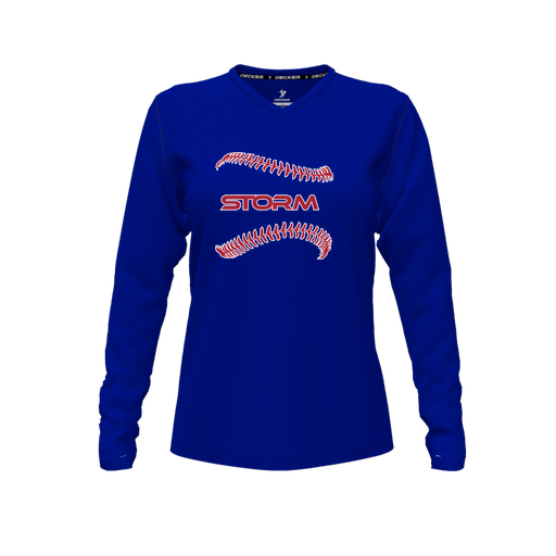 [FTLVPTRY-FYXS-LOGO1] Decker Performance T-Shirt (Female Youth XS, Royal, V Neck, Logo 1, Long Sleeve)