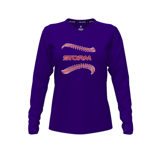 [CUS-DFW-TEES-PER-VNK-LSL-PUR-FYXS-LOGO1] Performance T-Shirt (Female Youth XS, Purple, V Neck, Logo 1, Long Sleeve)