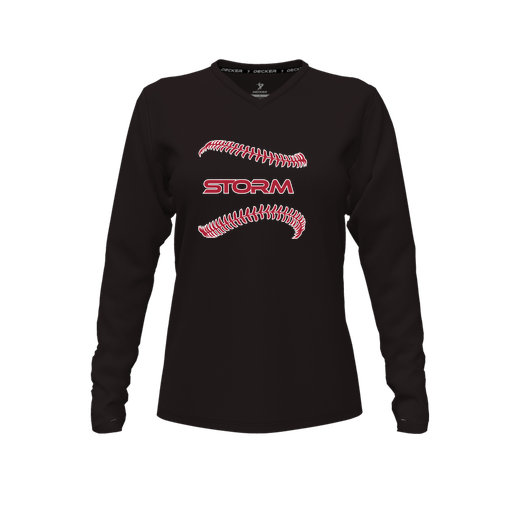 [CUS-DFW-TEES-PER-VNK-LSL-BLK-FYXS-LOGO1] Performance T-Shirt (Female Youth XS, Black, V Neck, Logo 1, Long Sleeve)