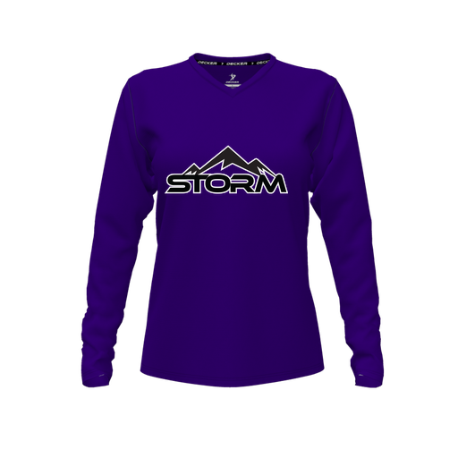 [CUS-DFW-TEES-PER-VNK-LSL-PUR-FYXS-LOGO2] Performance T-Shirt (Female Youth XS, Purple, V Neck, Logo 2, Long Sleeve)